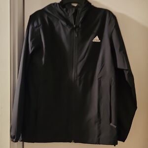 Adidas Black Windbreaker Jacket Full-Zip Sporty Design